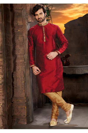 Red Color Silk Fabric Kurta Set